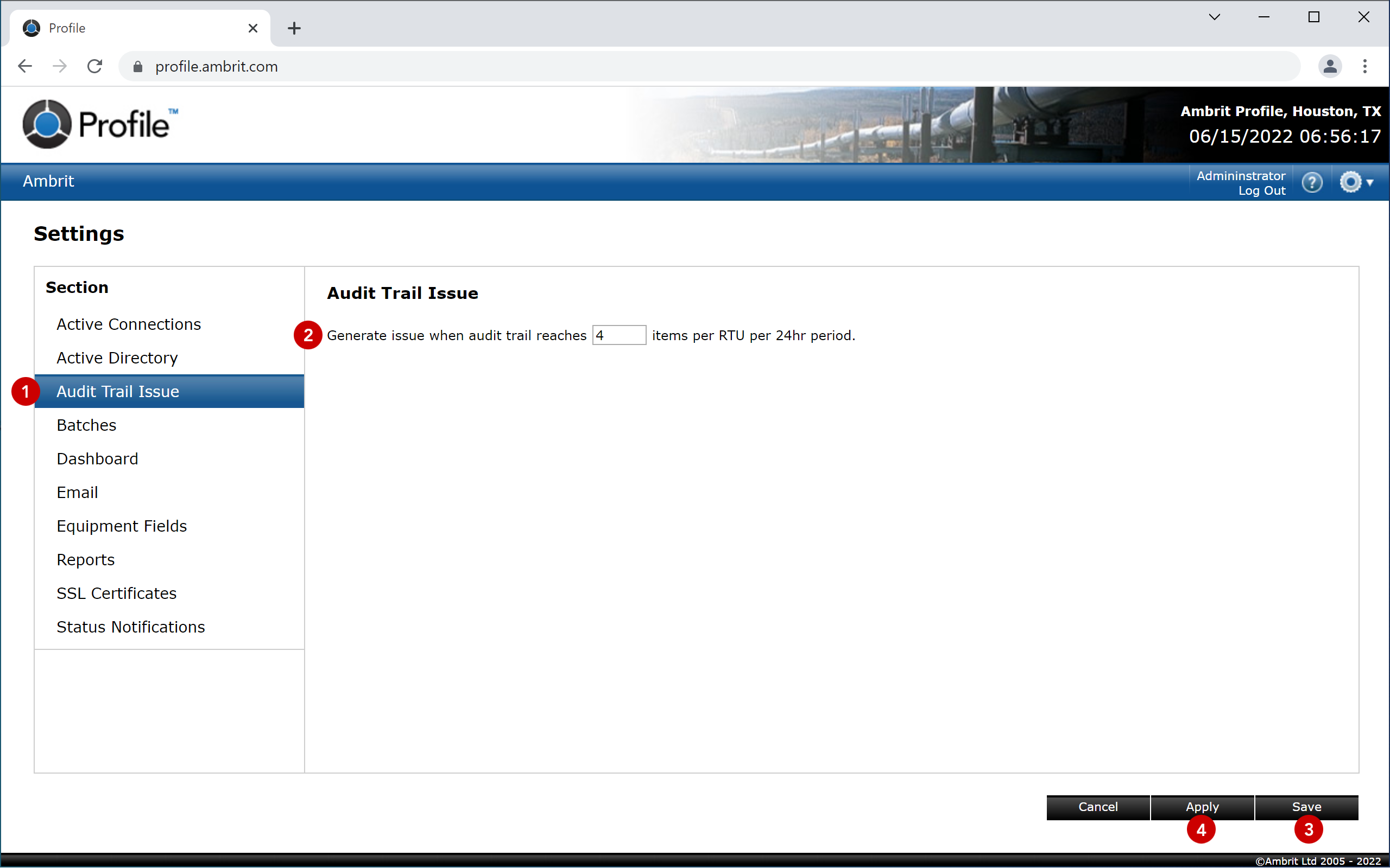 Audit Trail Issue Settings