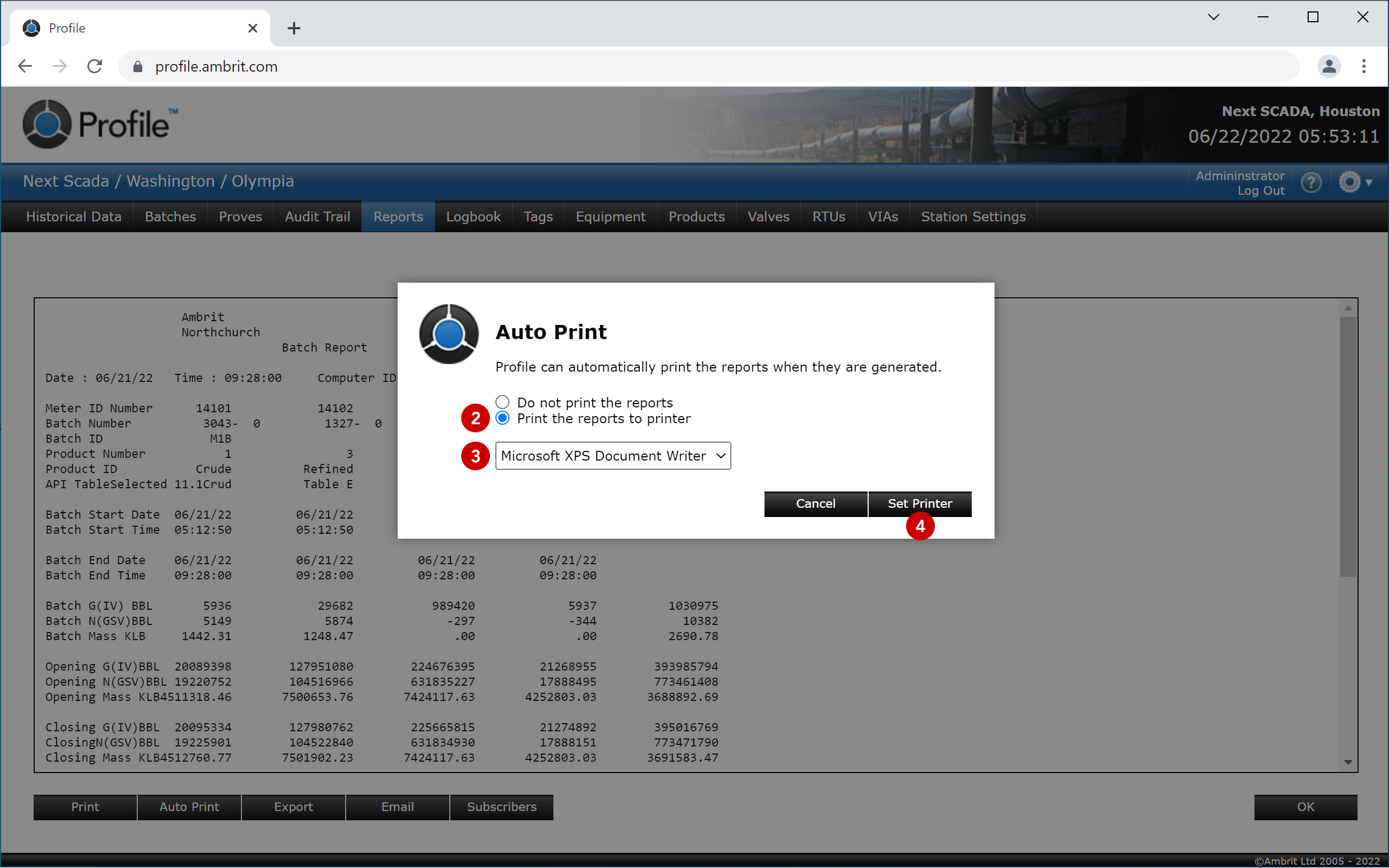 Auto Printing Reports Modal