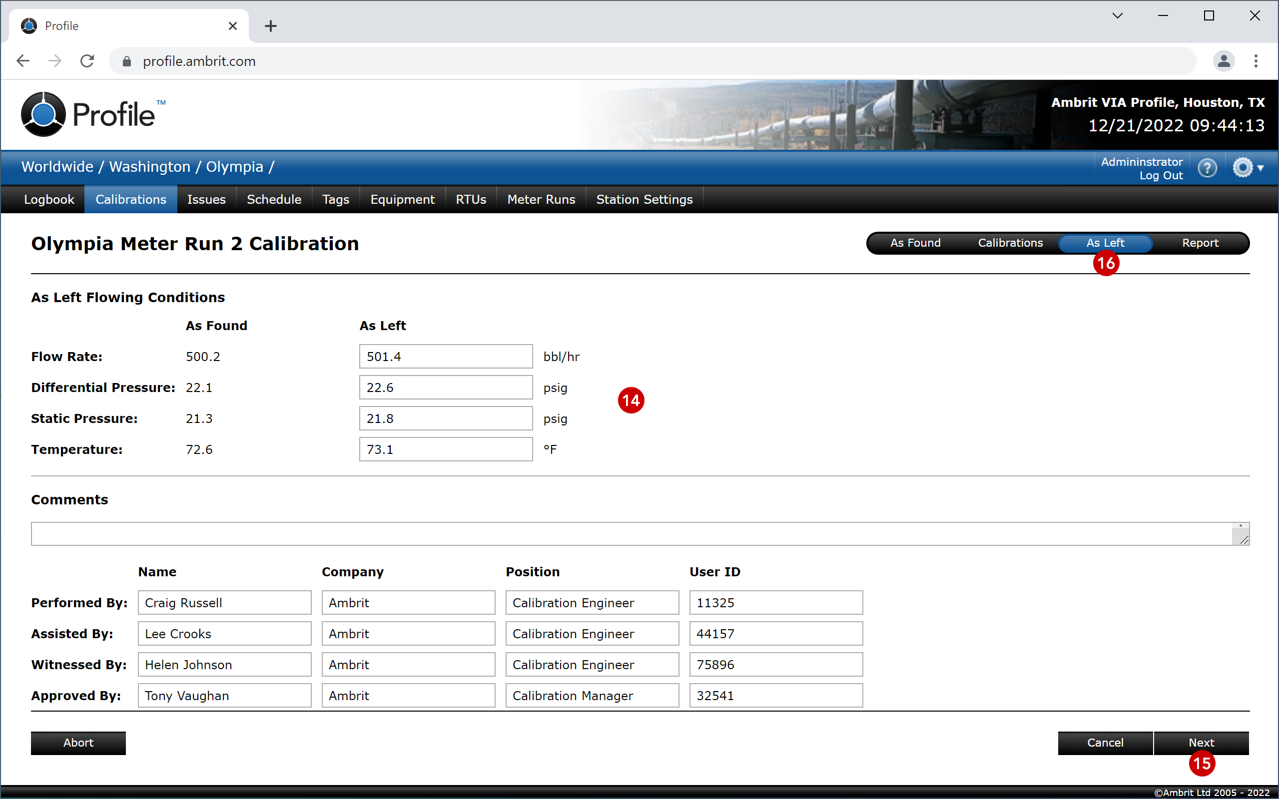 Performing a Meter Run Calibration As Left