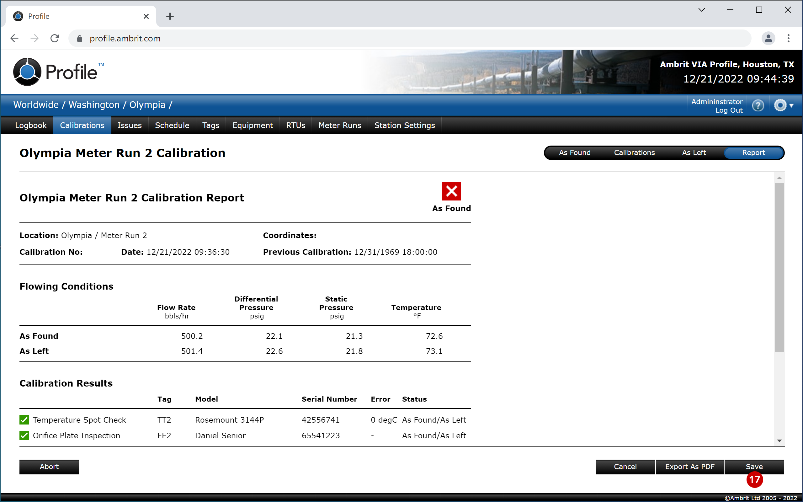 Performing a Meter Run Calibration Report